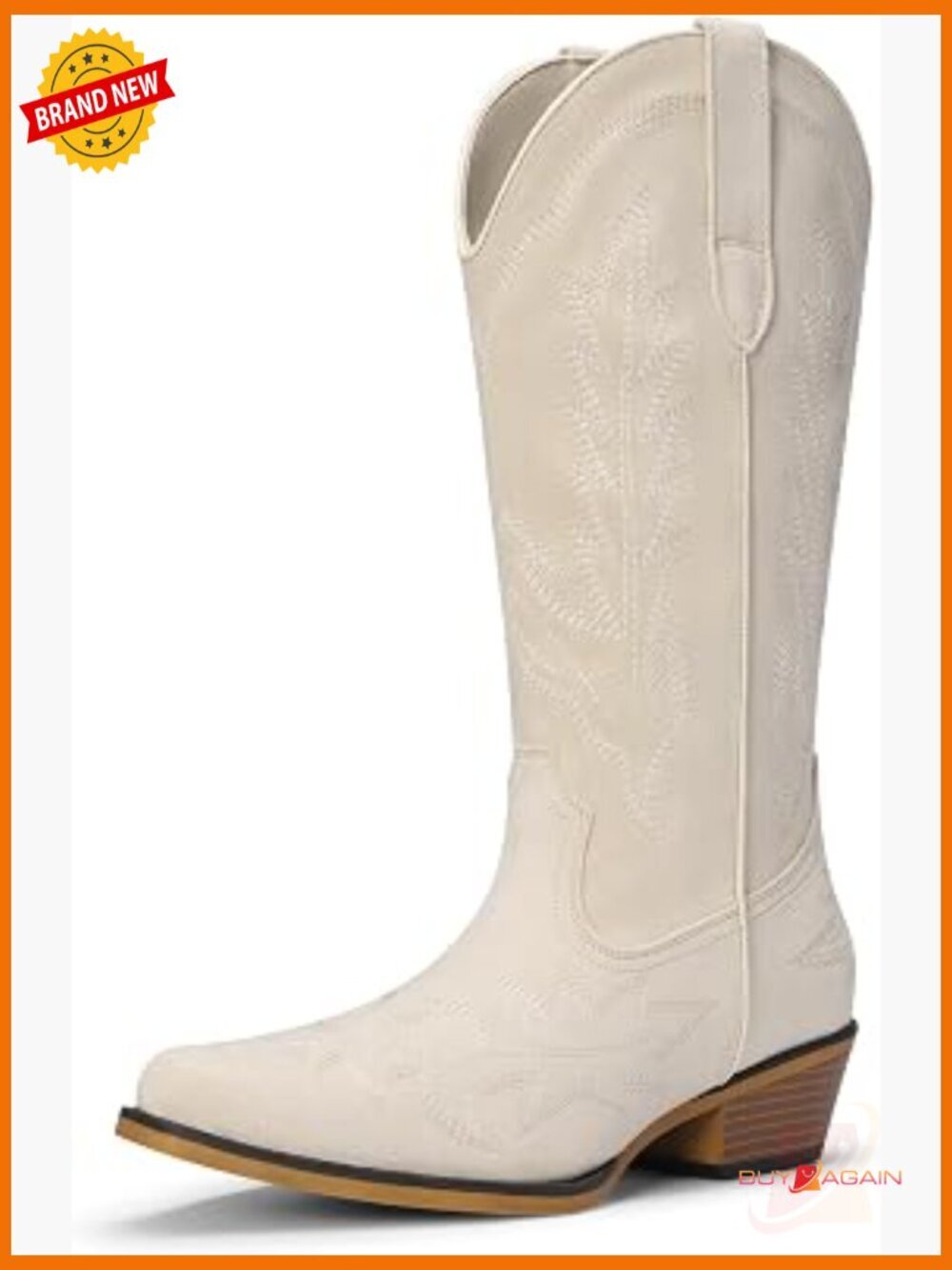 Women's Cowboy Boots Mid Calf Pointed Toe Embroidered Western Chunky Heel